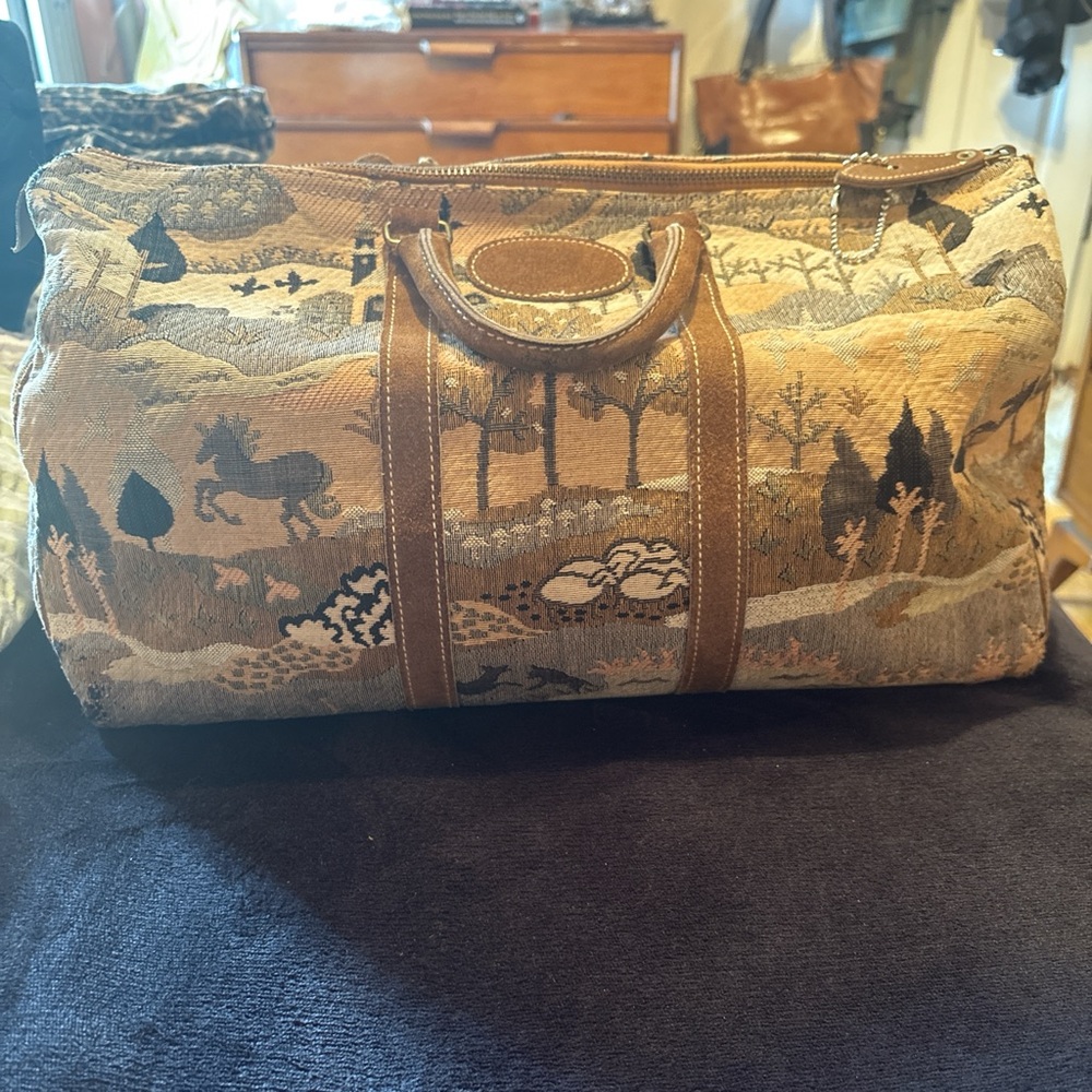 Unicorn Tapestry Canvas Travel Duffel Bag in Brown
